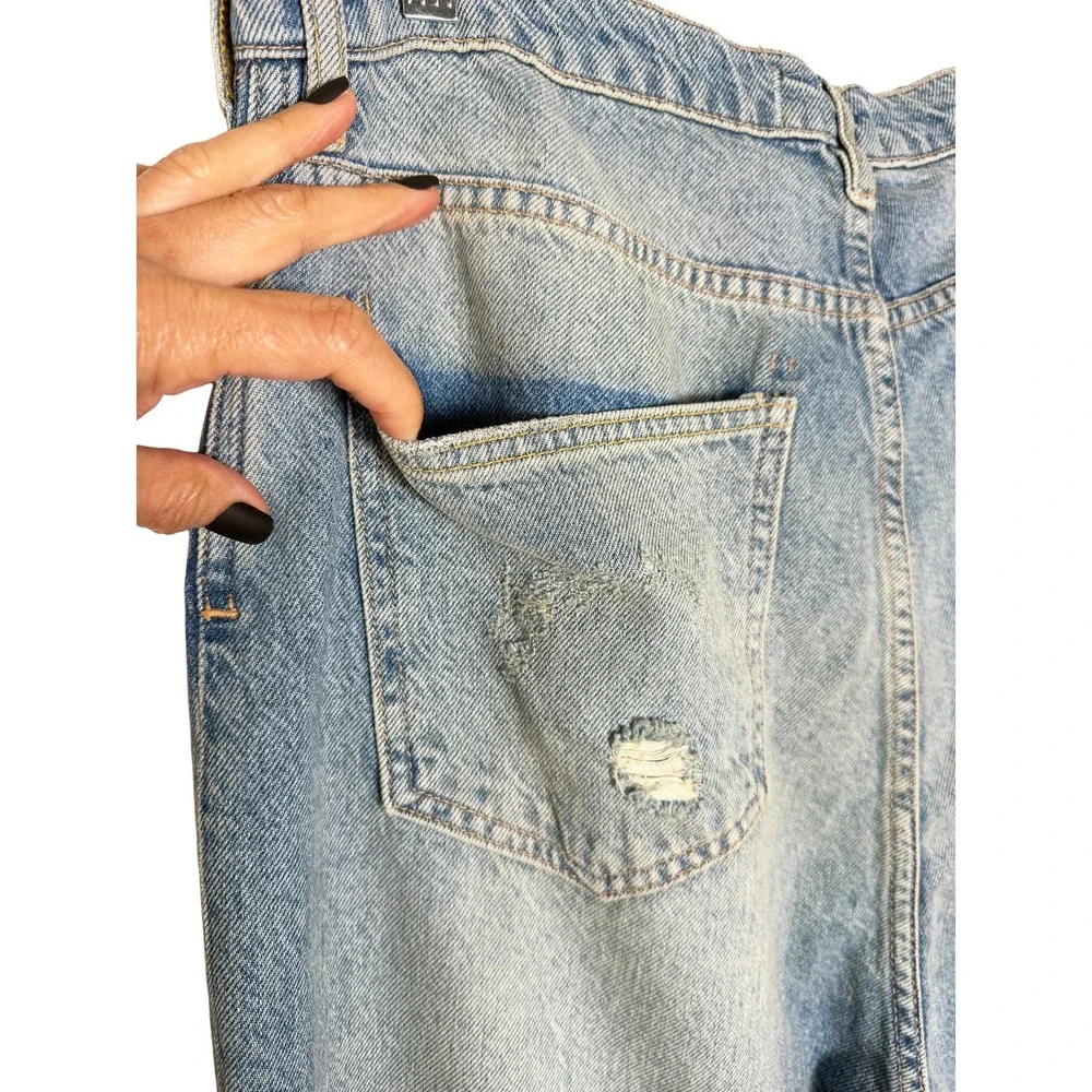 Free People We The Free Women's High Rise Straight Leg Distressed Blue Jeans 28